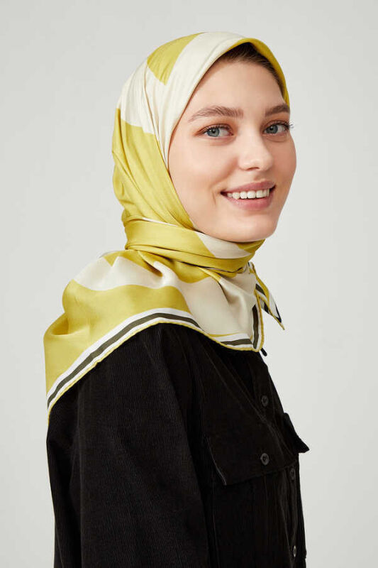 Noor Sarı Tivil İpek Eşarp - 4
