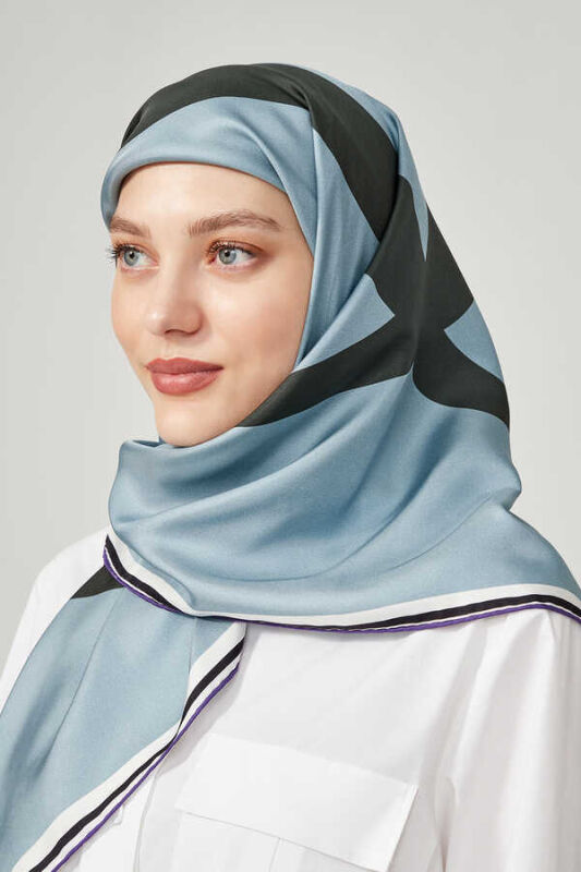Noor Turkuaz Tivil İpek Eşarp - 6