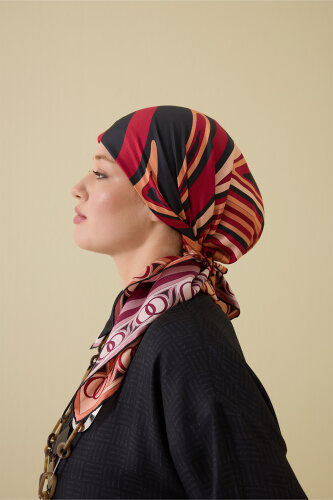 Noor with Waves Burgundy-Red Double-Sided Silk Scarf 