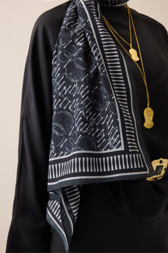 Noor Yağmuru Siyah-Beyaz Pamuk Floş Şal 70x210 - Imannoor (3)