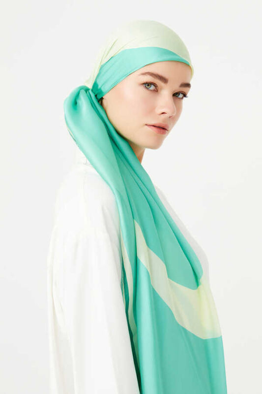Noor Yeşil Şifon İpek Eşarp - 2