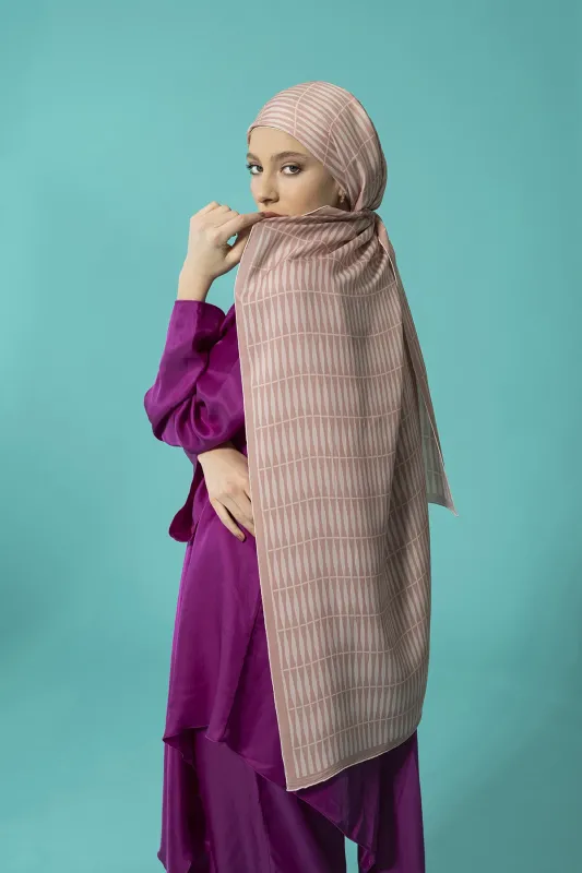 Noor Logo Pembe Floş Viskon Şal - 5