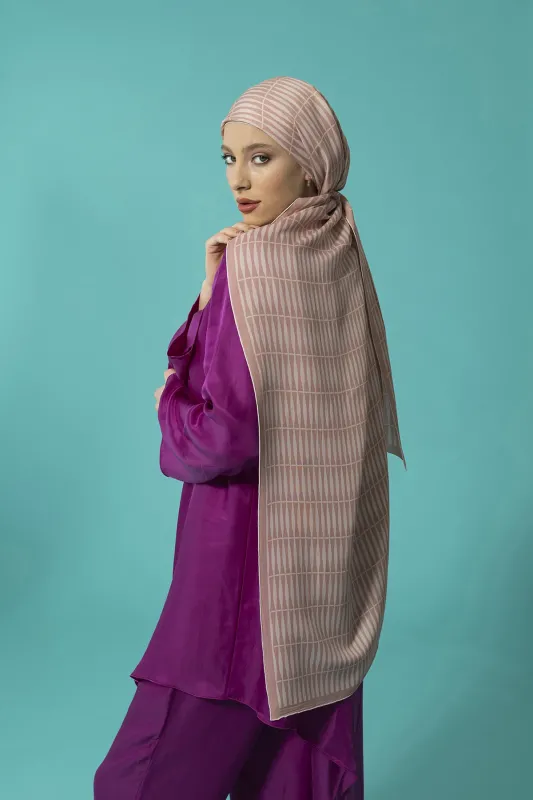 Noor Logo Pembe Floş Viskon Şal - 2