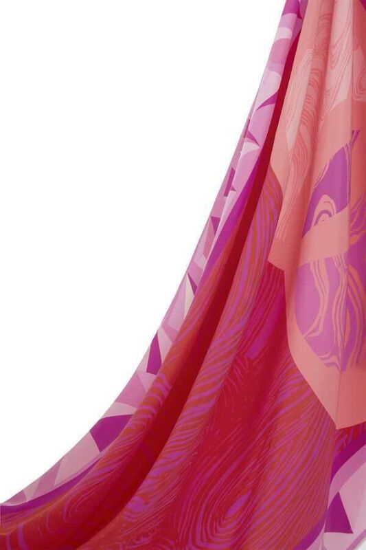 OO Desenli Pembe İpek Şal - 5