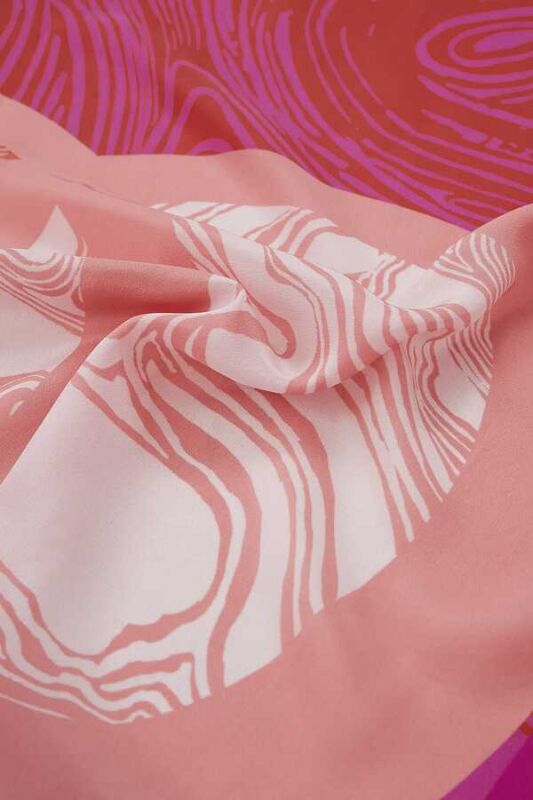 OO Desenli Pembe İpek Şal - 3