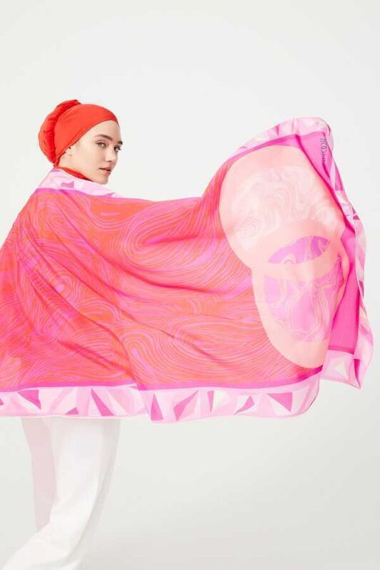 OO Desenli Pembe İpek Şal - 6