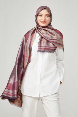 OO Monogram Pudra/Mor İpek Şal - 4