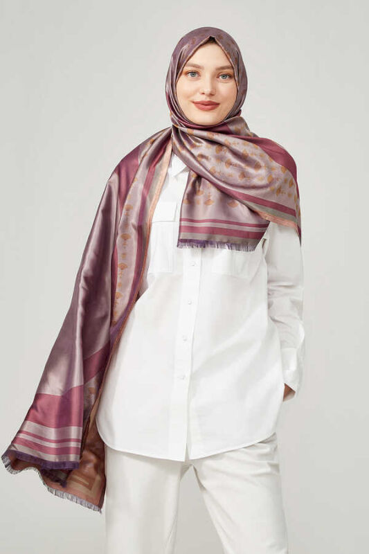 OO Monogram Pudra/Mor İpek Şal - 4