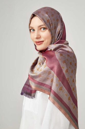OO Monogram Pudra/Mor İpek Şal - 6