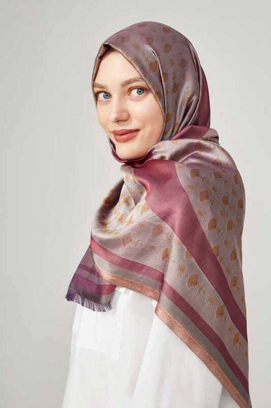 OO Monogram Pudra/Mor İpek Şal - 6