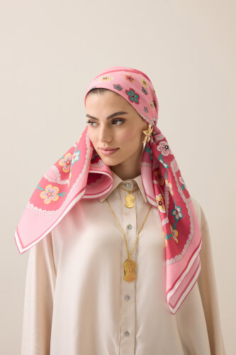 Örgü Mercan Tivil İpek Eşarp 90x90 - 5