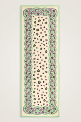 Örgü Yeşil-Lila Floş Pamuk Şal 70x210 - Imannoor (1)