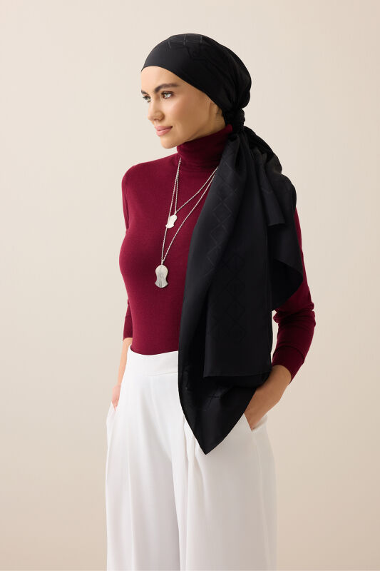 Oriental Cage Silk Shawl Black - 5