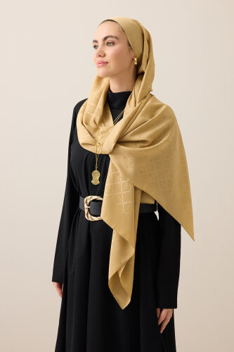 Oriental Chain Gold Jacquard Silk Shawl - 5