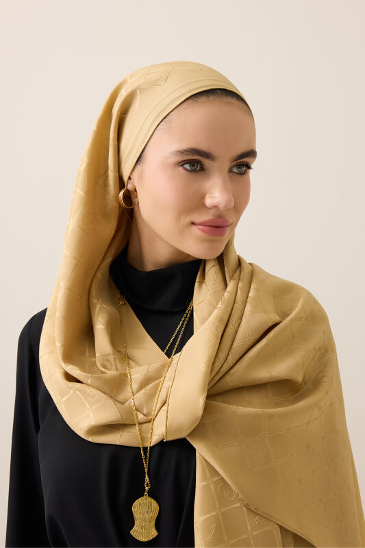 Oriental Chain Gold Jacquard Silk Shawl - 3