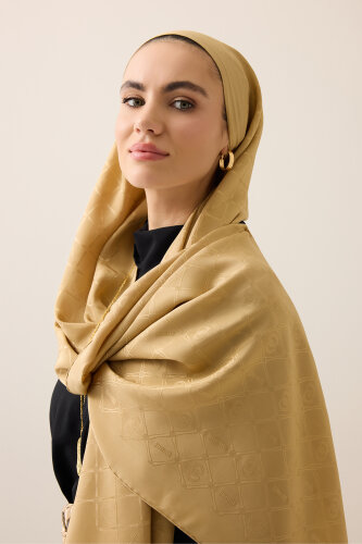 Oriental Chain Gold Jacquard Silk Shawl 