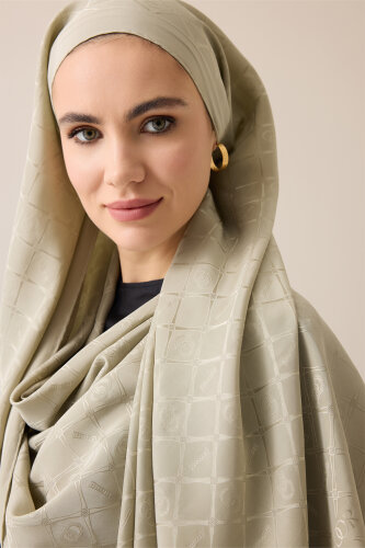 Oriental Chain Sand Beige Jacquard Silk Shawl - 3