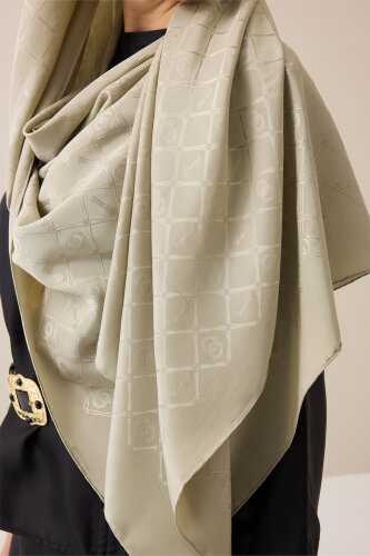 Oriental Chain Sand Beige Jacquard Silk Shawl - 5