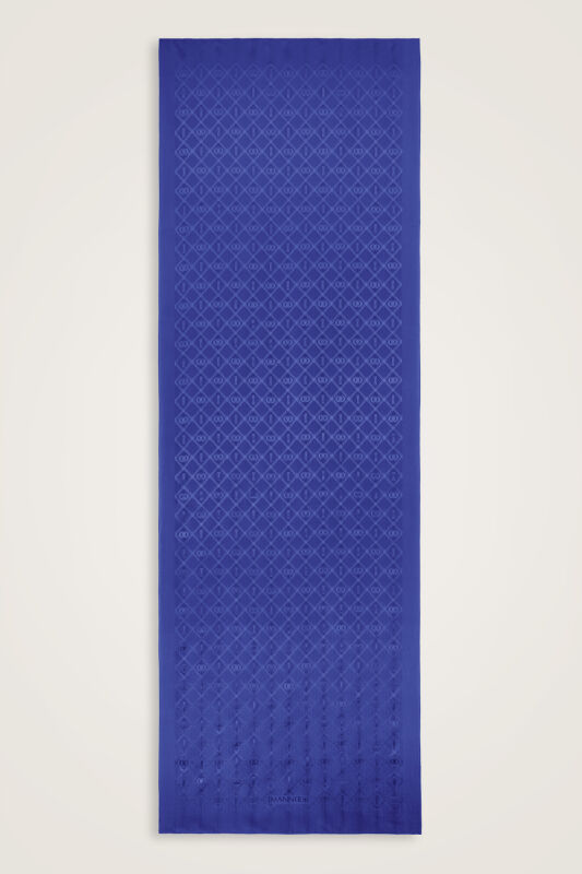 Oryantal Kafes Gece Mavisi Jakarlı İpek Şal 70x200 - 2