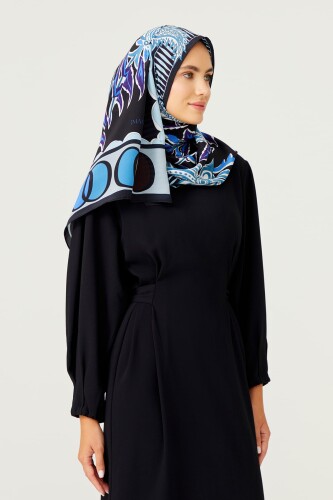 Osmanlı Çiçeği Mavi Krep İpek Şal - 2