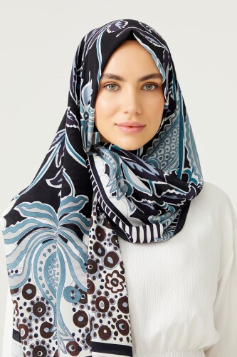 Osmanlı Çiçeği Siyah Krep İpek Şal - 4