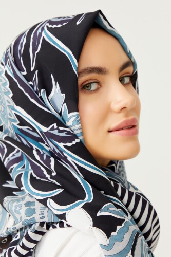 Osmanlı Çiçeği Siyah Krep İpek Şal - 6
