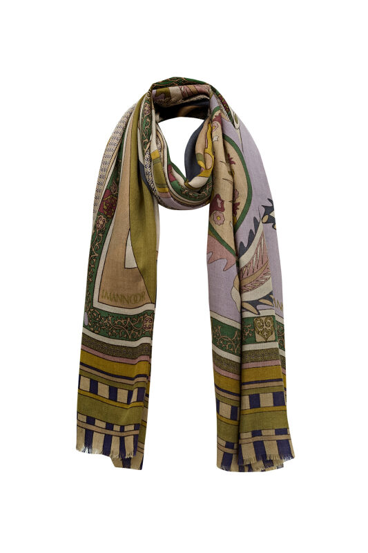 Ottoman Cashmere Silk Shawl Khaki - 7