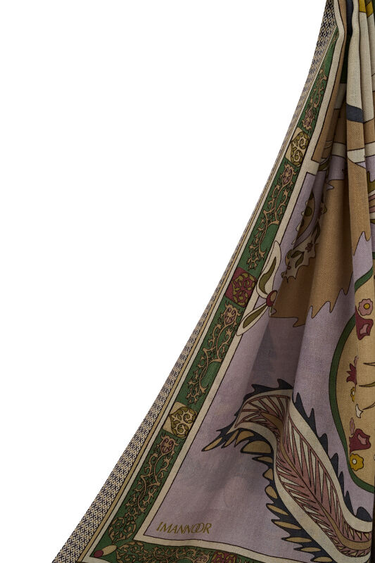 Ottoman Cashmere Silk Shawl Khaki - 5