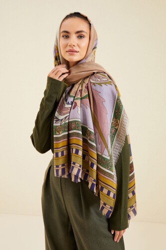 Ottoman Cashmere Silk Shawl Khaki - 2