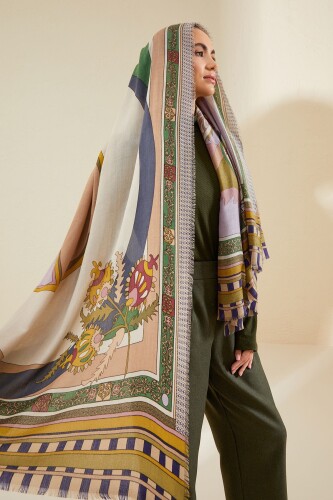 Ottoman Cashmere Silk Shawl Khaki - 4