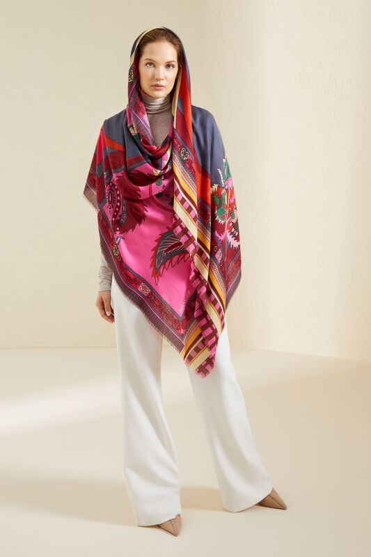 Ottoman Cashmere Silk Shawl Pink - 6