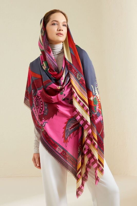 Ottoman Cashmere Silk Shawl Pink - 2