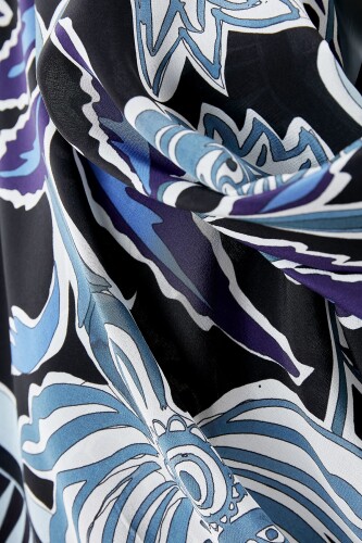Ottoman Flower Silk Shawl Blue - 3