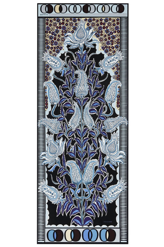Ottoman Flower Silk Shawl Blue - 1