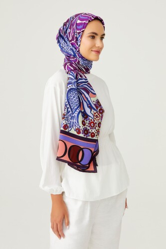 Ottoman Flower Silk Shawl Purple - 2