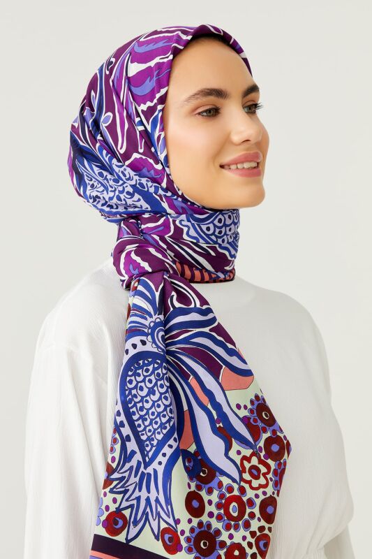 Ottoman Flower Silk Shawl Purple - 6