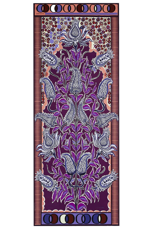 Ottoman Flower Silk Shawl Purple - 1