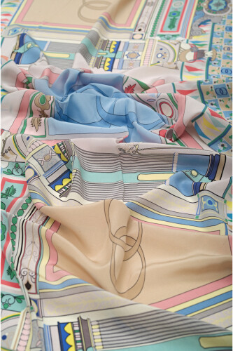 Palace Gate Silk Shawl Blue - 3