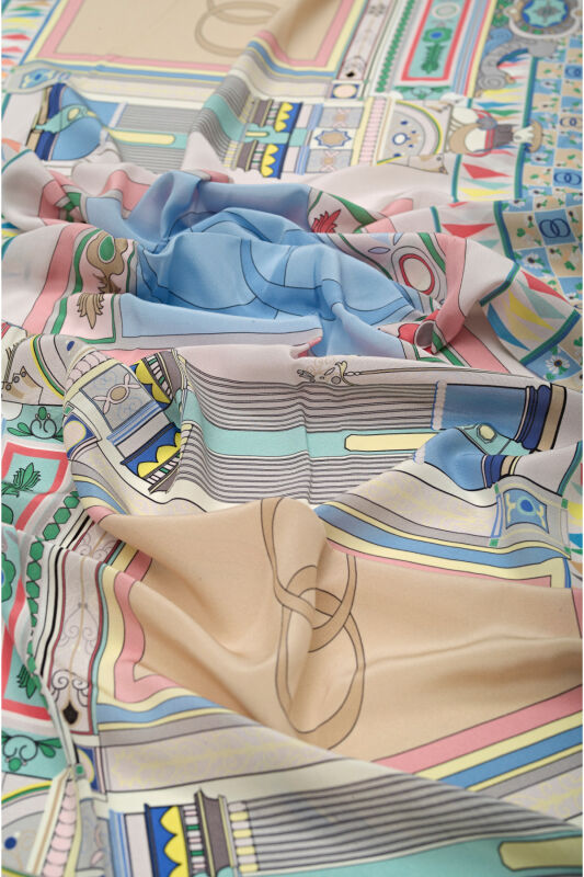 Palace Gate Silk Shawl Blue - 3