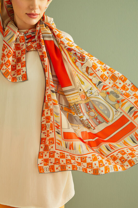 Palace Gate Silk Shawl Orange - 4