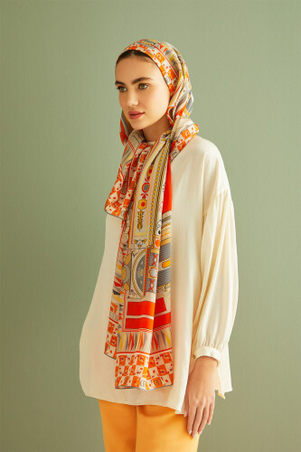 Palace Gate Silk Shawl Orange - 2