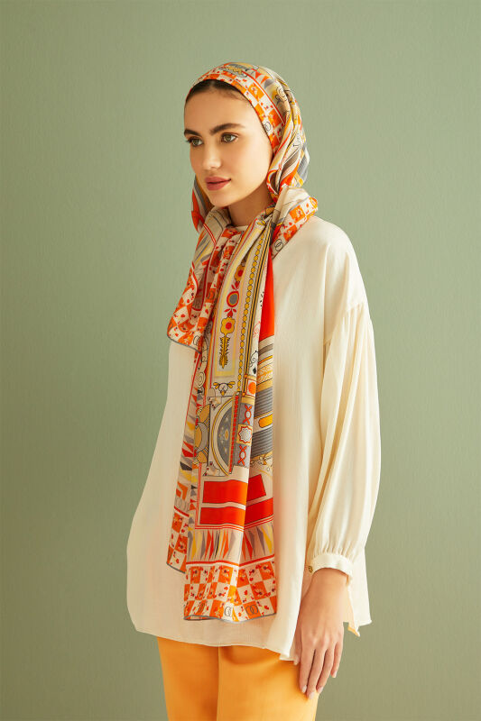 Palace Gate Silk Shawl Orange - 2