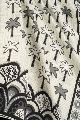 Palm Island Black-Cream Cotton Silk Shawl - 4