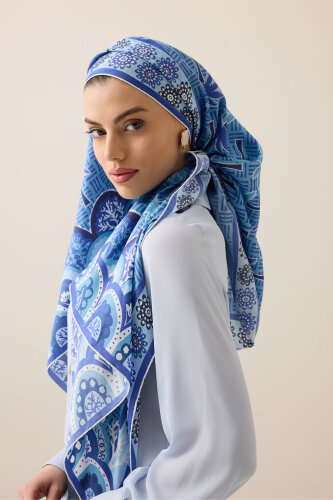 Palm Island Blue Cotton Silk Shawl 