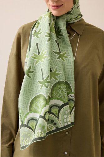 Palm Island Green Cotton Silk Shawl - 3