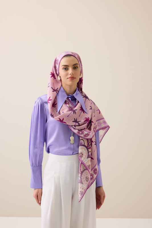 Palm Island Pink Cotton Silk Shawl - 5