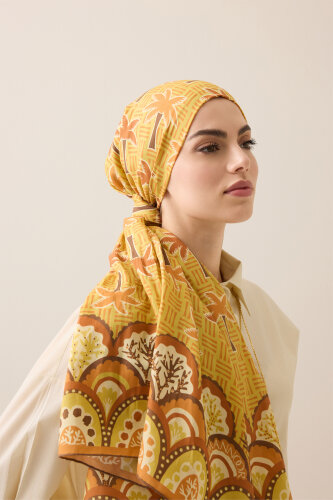 Palm Island Saffron Cotton Silk Shawl - 1