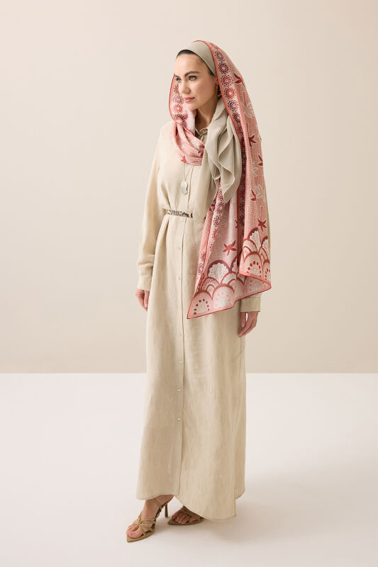 Palm Island Salmon Cotton Silk Shawl - 5