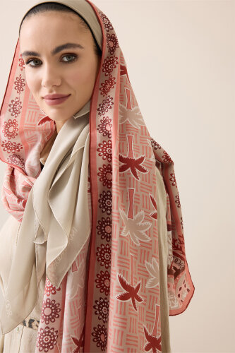 Palm Island Salmon Cotton Silk Shawl 
