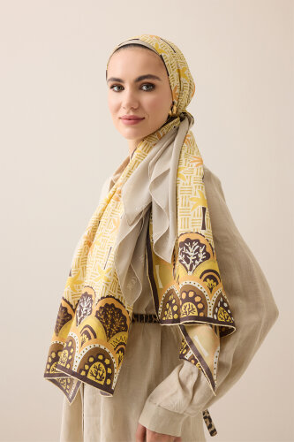 Palm Island Yellow Cotton Silk Shawl - 3